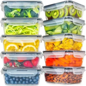 24 Pcs PP Square Food Storage Containers Set with Clear Airtight Lids Freshness Preservation Plastic Kitchen Lunch Boxes