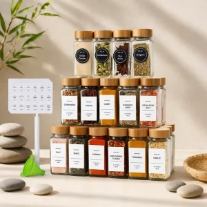 24 Square Kitchen 4oz 120ml Eco friendly Customizable Spice Storage Container Seasoning Pepper Glass Spice Jar Shaker Screw Cap