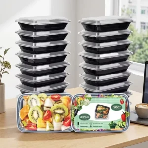 28oz Super Thick Rectangular Plastic Bento Box with Leak Proof Lid Microwave Dishwasher Freezer Safe Container