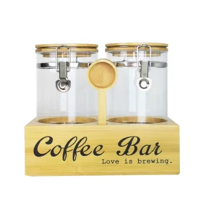 2pcs 40OZ Airtight Glass Coffee Bean Storage Containers with Lock Clip Lid Set Kitchen Use 2*40OZ Glass Coffee Containers Rack