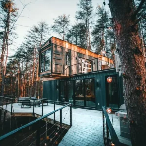 3*40ft Forest Stairs Container House Customized 3 Bedrooms Luxury Glass Garage Door Terrace B&B Hotel DIY Prefab Houses