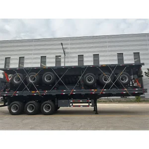 3 Axles 80T 40ft Flatbed Semi Trailer with Air Suspension and Q345/T700 Material for Container Loading
