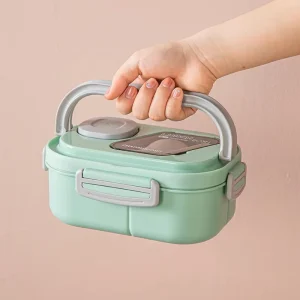 3-Compartment 1200ml Plastic Lunch Box with Cutlery for School, Office, Picnic