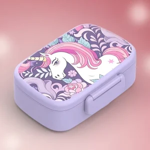 3 Compartment Kids Plastic Bento Lunch Box Cute Microwave Safe Picnic Container for Kids Food Storage