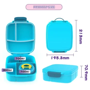 3-Compartment Stainless Steel & PP Food Grade BPA Free Leak Proof Eco-Friendly Kids Lunch Box with Soup Container