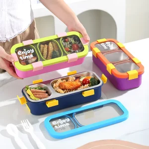 3 Grids Leakproof Picnic Tiffin Food Container Stainless Steel Vacuum Insulated Thermos Bento Lunch Box for School