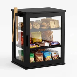 3 Layer Bamboo Bread Box 3 Compartments Transparent Storage Containers Easy Clean Modern Design for Kitchen Cabinet