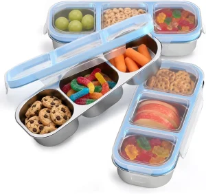 3 Pack Stainless Steel Snack Lunch Containers for Kids Adults 20 oz 3 Compartments Dishwasher safe Leak resistant Seal