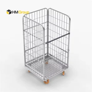 3-Sided A-Frame Industrial Steel Storage Roll Cage Trolley with Wheels