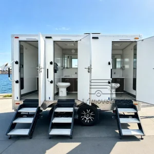 3 Stalls Luxury Vip Mobile Bathroom Trailer Custom Portable Restroom Trailer Outdoor Temporary Mobile Toilet Trailer with Wheels
