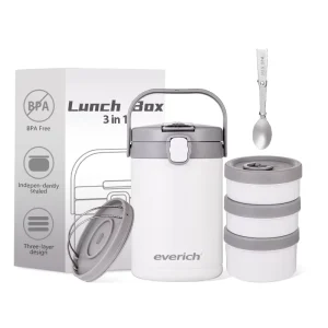 3 in 1 2.1L Vacuum Insulated Bento Box Bpa Free Ss304 Home Food Containers Office Portable Lunch Box Set Keeping Food Warm