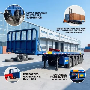 30000kg Rated Load Multi Axle Steel Flatbed Semi Trailer Custom Design 12r22.5 Tires Agricultural Steel Material