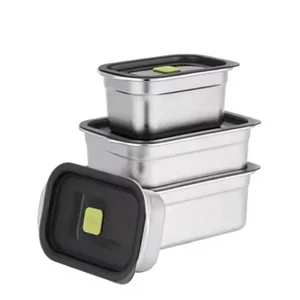 304 Food Grade Black Square Plastic Lid Silicone Sealing Ring Leak Proof Stackable Eco Friendly Stainless Steel Lunch Box