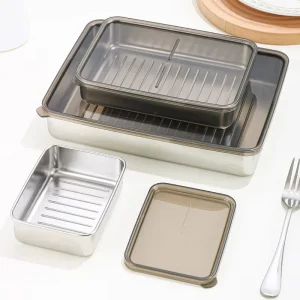 304 Japanese style Modern Minimalist Stainless Steel Airtight Food Storage Lunch Box Lid Microwave Safe 1 2L