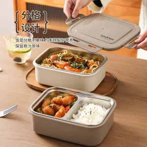 304 SS Portable Stainless Steel Leak Proof Microwavable Food Fresh Seal Storage Container Lunch Box Lid Heatable