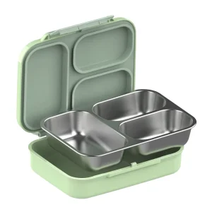 304 Stainless Steel 3 Compartment LeakProof Food Container Bento Lunch Box with Handle and Name Tag for Kids School