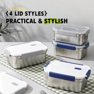 304 Stainless Steel Bento Lunch Box Leak Proof Food Storage Container with PP Lid Stackable Meal Prep Box