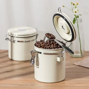 304 Stainless Steel Coffee Bean Storage Jar with Lid Canister with One-way Degassing Sealed Jar for Home