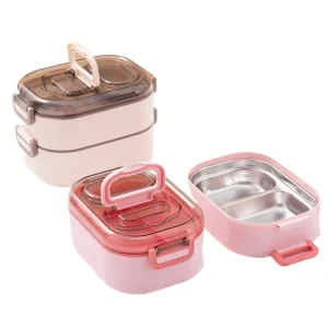 304 Stainless Steel Dual Compartment Lunch Box with Heating Function Eco Friendly BPA Free