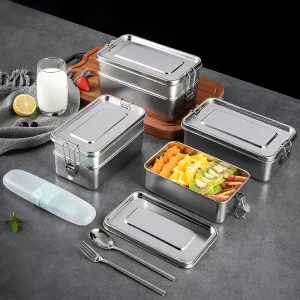 304 Stainless Steel Dual Tier Lunch Bento Box Eco Friendly Leak Proof Microwavable Heatable Containers for School