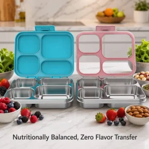 304 Stainless Steel Fitness Bento Box Tritan Lid 3 Compartment Leakproof Lunch Meal Prep Container for Gym Office Travel