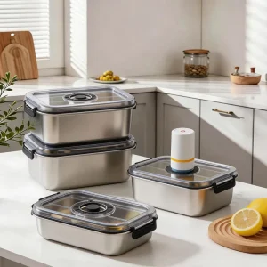 304 Stainless Steel Food Storage Container with Vacuum Sealed Lid Airtight Stackable Bento Box Leak-proof Lunch Box Meal Prep