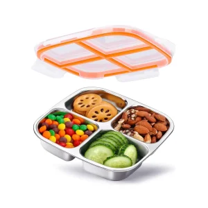 304 Stainless Steel Fresh-keeping Box Square Four-grid Anti-mixing Flavor Container Four-grid Divided Box Office Lunch Box