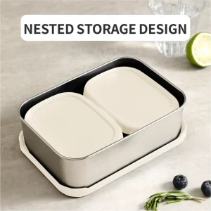304 Stainless Steel Heatable Food Storage Leakproof Lids 3 Compartments Stackable Design for Pantry Organization