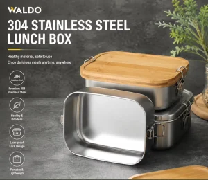 304 Stainless Steel Heatable Leak Proof Bento Lunch Box Lock 3 Compartments for Work School Travel Kitchen Meal Prep