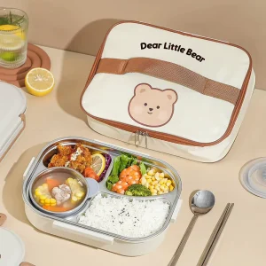 304 Stainless Steel Insulated Lunch Box Two compartment Cute Student Separated Sealed Lid Heat Preservation Microwave Safe 1 2L