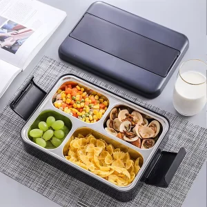 304 Stainless Steel Lunch Box with 4 Compartments and Plastic Food Containers Bento Insulated Lunchbox for Students
