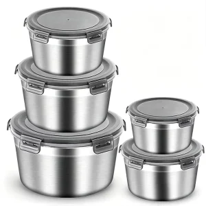 304 Stainless Steel Round Food Storage Container Sealed Lunch Box Leak Proof for Office and Outdoor Use