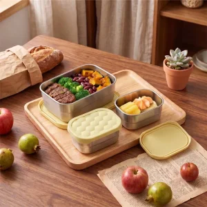 304 Stainless Steel Silicone Lid Fresh Keeping Heat Preservation Rectangle Lunch Boxes for Office Workers