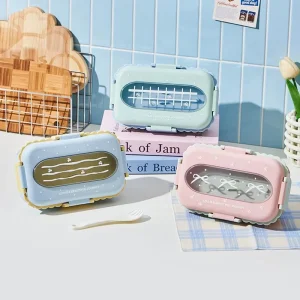 304 Stainless Steel Snack Containers 2 Compartments Portable Food Storage Bento Boxes With Lids