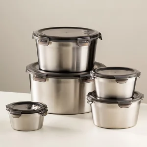 304(18/8) Stainless Steel Round Food Storage Containers Airtight Leakproof Lunch Box Custom Logo & Color Meal Prep Bowls