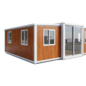 30FT Double Wing Expandable Container House Cherry Wood Interior Prefab Modular Home for Family House and Holiday Villa