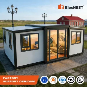 30ft Expandable Prefab Tiny House Double Wing Folding Modular Container Cabin Steel Frame Living Office Customizable