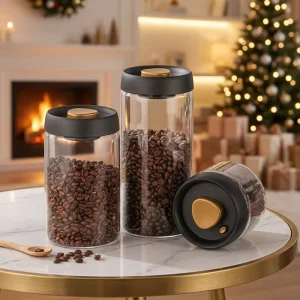 30oz 40oz 60oz High Borosilicate Glass Eco-friendly BPA-free Vacuum Sealed Coffee Bean Storage Jar with Modern Design