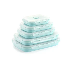 350ML Silicone Rectangle Foldable Collapsible Storage Container Set Heatable Food Container with Low MOQ Drop Shipping Lunch Box