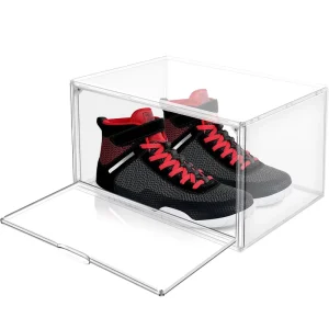 36*27*20.5cm Multi functional Sneaker Display Box Side Open Clear Shoe Organizer Stackable Foldable Plastic Shoe Box