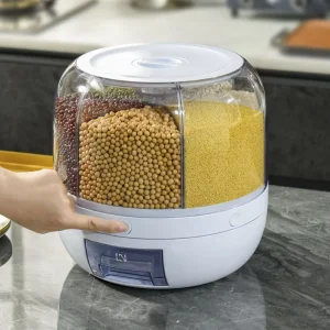 360 Degree Rotating Grain Dispenser 6 Compartment Airtight Food Storage Container With Push Button Drawer for Kitchen Pantry