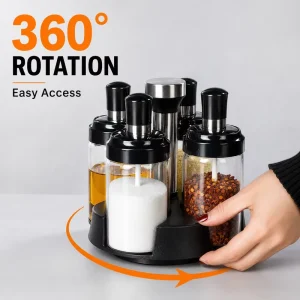 360 Rotating Spice Rack Organizer with Glass Spice Jars, Kitchen Seasoning Container Set Custom Logo OEM Bulk Set