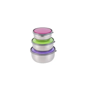 3pcs Stainless Steel Heatable Leakproof Food Storage Containers with Colored Lids for Takeaway and Outdoor Use