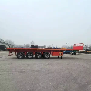 4 Axle Red Flatbed Semi Trailer Heavy Duty Platform Trailer for Container and Cargo Transport