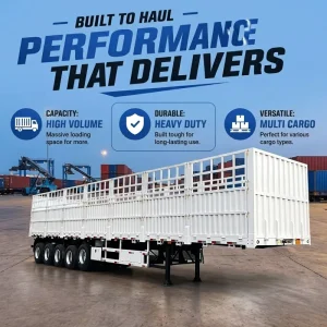 4 Axle Steel Half Fence Half Side Wall Semi Trailer for Livestock and Cargo Transport with 80000kg Payload