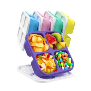 4 Compartment Leak Proof Wheat Straw Lunch Box Adult Food Storage Container School Children Utensil Stackable BPA Free Bento Box