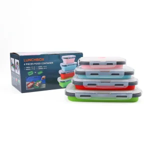 4 Pack BPA Free Food Grade Silicone Collapsible Lunch Bento Box Single Compartment Microwavable Lids for Food Storage Container