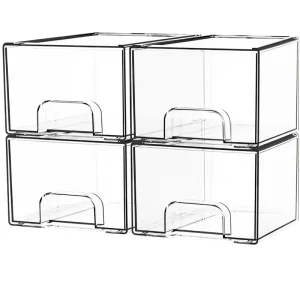 4 Pack Clear Stackable Storage Drawers Acrylic Drawer Containers for Organizing Bathroom Organizers and Storage Bin Box