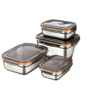 4 Pcs Stainless Steel Lunch Box with Silicone Airtight Seal Leak Proof Food Storage Container for Meal Prep for Fridge & Kitchen