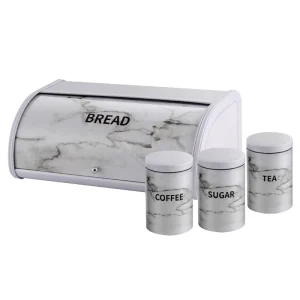4-Piece Airtight Kitchen Countertop Storage Jars Biscuit Container Metal Bread Box and Canister Set